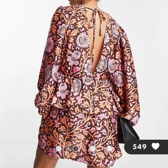 Topshop satin sleeve detail mini dress in floral print 4 NWT and in packaging - Picture 2 of 8